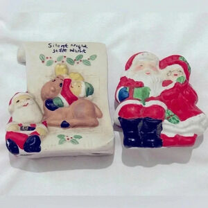 Vintage Christmas Ledge Decoration Figurines Santa & Mrs Claus